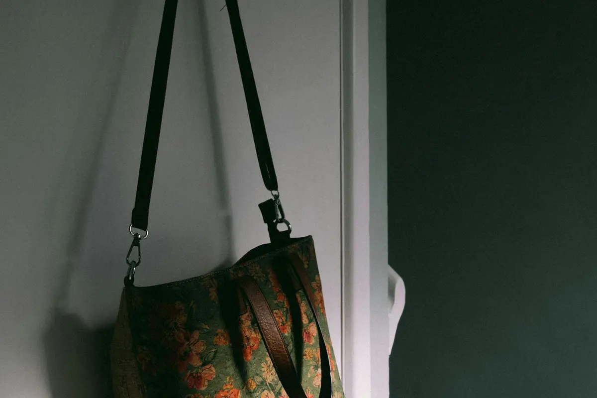 Laundry bag hanging at an apartment door before pickup